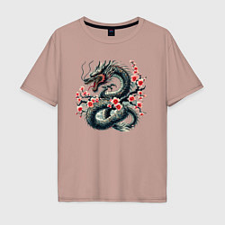 Футболка оверсайз мужская Japanese dragon and sakura - irezumi, цвет: пыльно-розовый