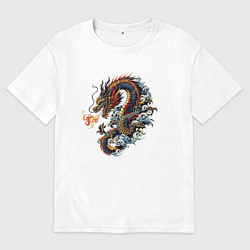 Футболка оверсайз мужская Japanese dragon - engraving, цвет: белый