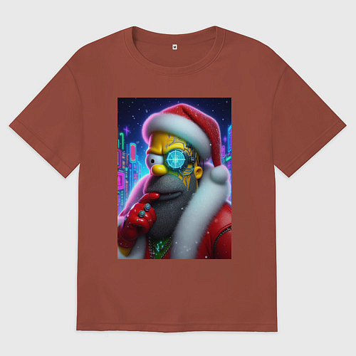 Мужская футболка оверсайз Simpson Claus - cyberpunk / Кирпичный – фото 1