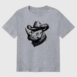 Футболка оверсайз мужская Носорог ковбой, цвет: меланж