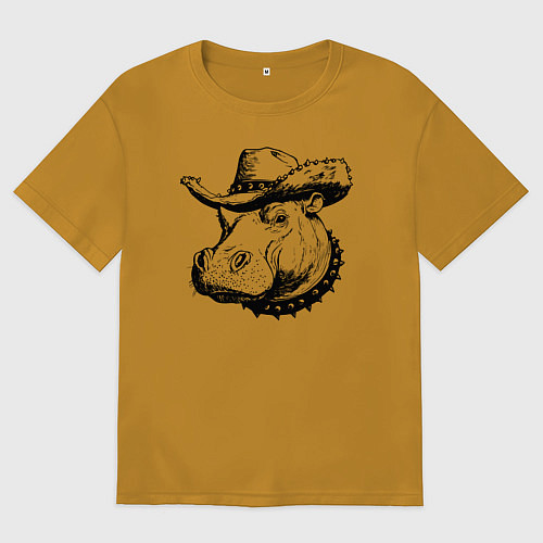 Мужская футболка оверсайз Бегемот ковбой / Горчичный – фото 1