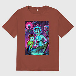 Футболка оверсайз мужская Рик и Морти изучают инопланетное насекомое, цвет: кирпичный