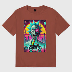 Футболка оверсайз мужская Кибер Рик и Морти на мотоцикле, цвет: кирпичный