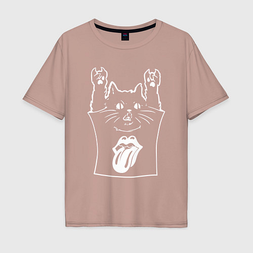 Мужская футболка оверсайз Rolling Stones - cat rock / Пыльно-розовый – фото 1