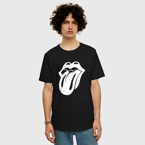 Мужская футболка оверсайз Rolling Stones - white logo / Черный – фото 3