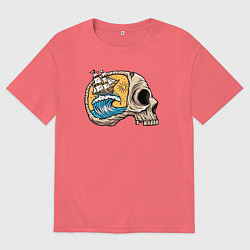 Футболка оверсайз мужская Кораблик в черепке, цвет: коралловый