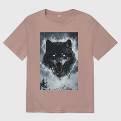 Футболка оверсайз мужская Волк с оскаленной пастью, цвет: пыльно-розовый