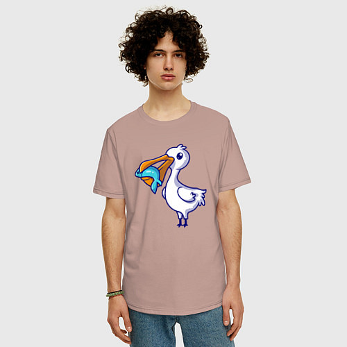 Мужская футболка оверсайз Пеликан с рыбкой / Пыльно-розовый – фото 3