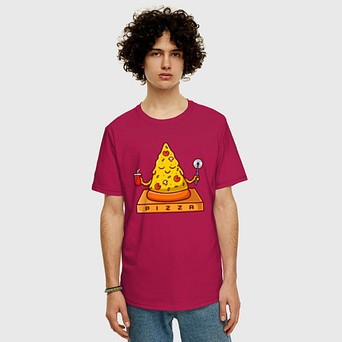 Мужская футболка оверсайз Pizza yoga / Маджента – фото 3