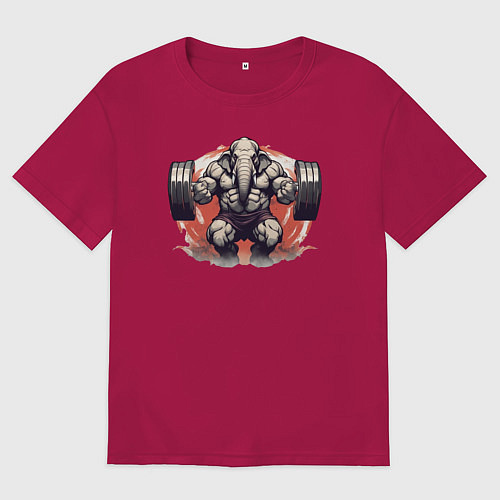 Мужская футболка оверсайз Слон: пауэрлифтер / Маджента – фото 1