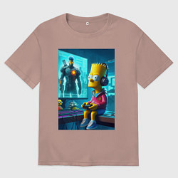 Футболка оверсайз мужская Bart Simpson is an avid gamer, цвет: пыльно-розовый