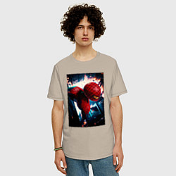 Футболка оверсайз мужская Человек паук над ночным городом, цвет: миндальный — фото 2