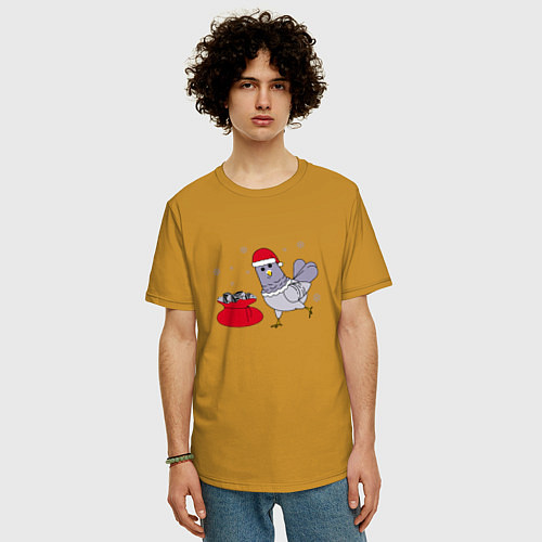 Мужская футболка оверсайз Голубь и мешок семечек / Горчичный – фото 3