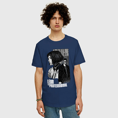 Мужская футболка оверсайз Леон / Тёмно-синий – фото 3