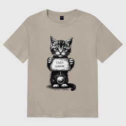 Футболка оверсайз мужская Котенок преступник съел новогодний шарик, цвет: миндальный