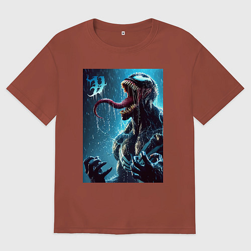 Мужская футболка оверсайз Веном под проливным дождём - нейроарт фантазия / Кирпичный – фото 1