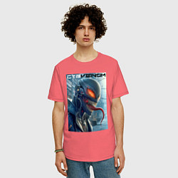 Футболка оверсайз мужская Перерождение ядовитой слизи в киберпанк - Веном, цвет: коралловый — фото 2