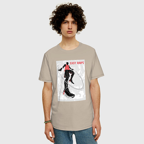 Мужская футболка оверсайз Easy jumps and live / Миндальный – фото 3