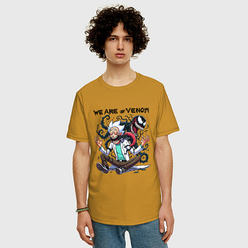 Мужская футболка оверсайз Веном вселился в Рика Санчеса - нейроарт / Горчичный – фото 3