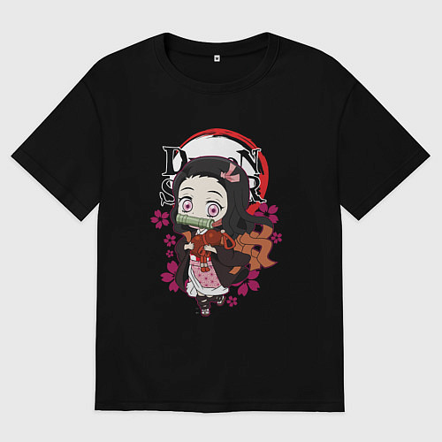 Мужская футболка оверсайз Клинок рассекающий демонов Незуко каваи / Черный – фото 1