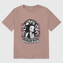 Футболка оверсайз мужская Клинок рассекающий демонов Незуко тату, цвет: пыльно-розовый