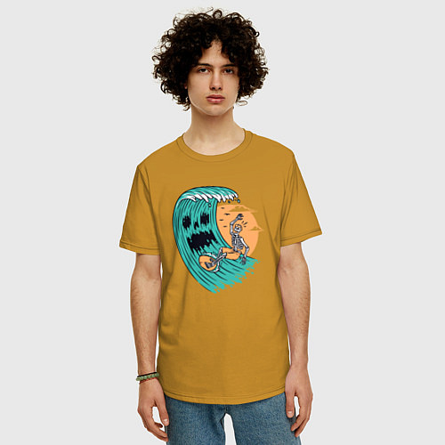 Мужская футболка оверсайз Skeletor surfer / Горчичный – фото 3