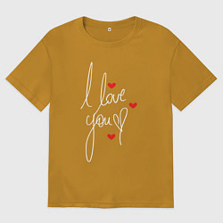 Футболка оверсайз мужская I love you - hearts, цвет: горчичный