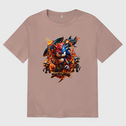 Футболка оверсайз мужская Соник и Наклз на фоне огненных роботов, цвет: пыльно-розовый
