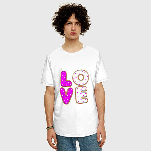 Мужская футболка оверсайз Love - розовый пряник / Белый – фото 3