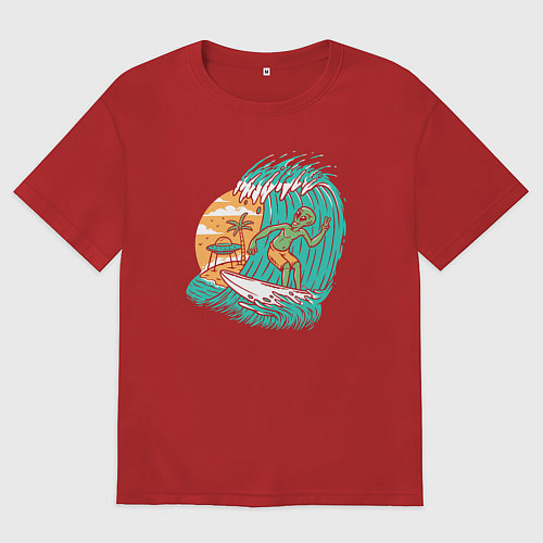 Мужская футболка оверсайз Пришелец серфер / Красный – фото 1