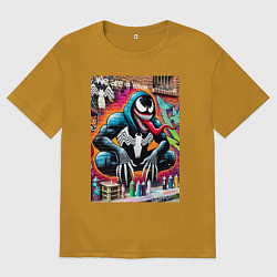 Футболка оверсайз мужская Веном сидит на кортах - граффити, цвет: горчичный