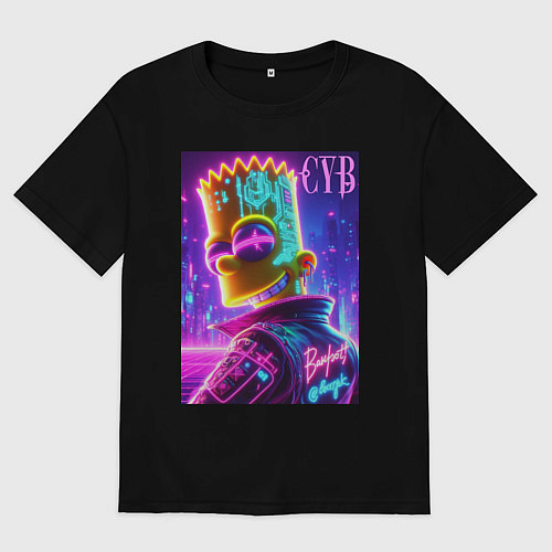 Мужская футболка оверсайз Cyber Bart - neon glow / Черный – фото 1