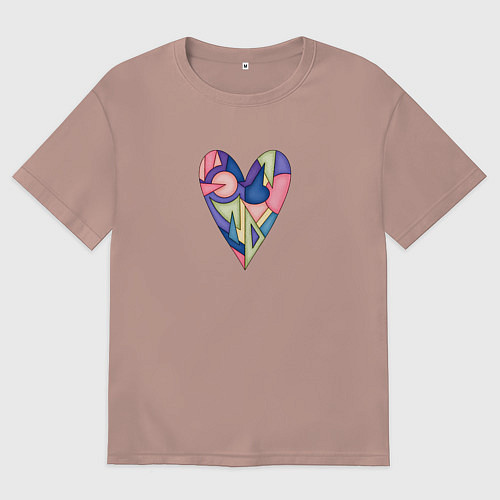 Мужская футболка оверсайз Сердце - мозаика / Пыльно-розовый – фото 1