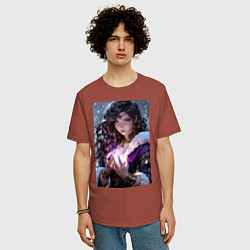 Футболка оверсайз мужская Прекрасная девушка-маг накладывает чары, цвет: кирпичный — фото 2