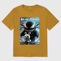 Футболка оверсайз мужская Мультяшный Веном присмотрел себе кролика - мем, цвет: горчичный