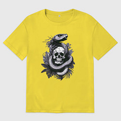Футболка оверсайз мужская Змея обвивающая череп, цвет: желтый
