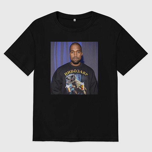 Мужская футболка оверсайз Канье Уэст пивозавр / Черный – фото 1