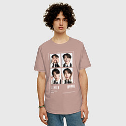 Футболка оверсайз мужская Jimin bts 4cut, цвет: пыльно-розовый — фото 2