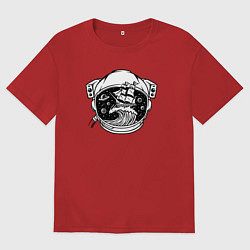 Футболка оверсайз мужская Кораблик в скафандре, цвет: красный