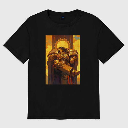 Мужская футболка оверсайз Император человечества восседает на золотом троне / Черный – фото 1