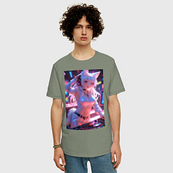 Футболка оверсайз мужская Лиса диджей в клубе, цвет: авокадо — фото 2