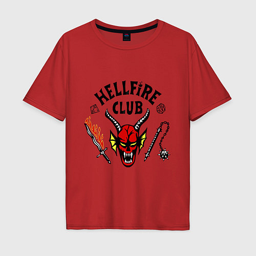 Мужская футболка оверсайз Stranger things - hellfire club / Красный – фото 1