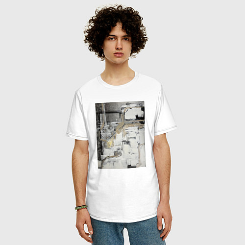 Мужская футболка оверсайз Черно-бежевая абстракция / Белый – фото 3