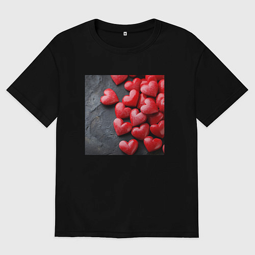 Мужская футболка оверсайз Маленькие сердца / Черный – фото 1