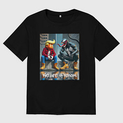 Футболка оверсайз мужская Дональд Трамп и Веном - серьёзный разговор, цвет: черный