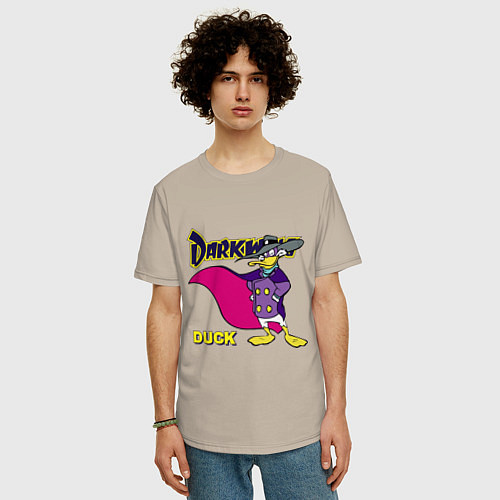 Мужская футболка оверсайз Чёрный плащ - Кряк Лапчатый / Миндальный – фото 3