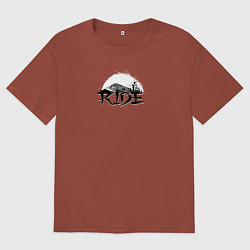 Футболка оверсайз мужская Езда на велосипеде с медведями, цвет: кирпичный