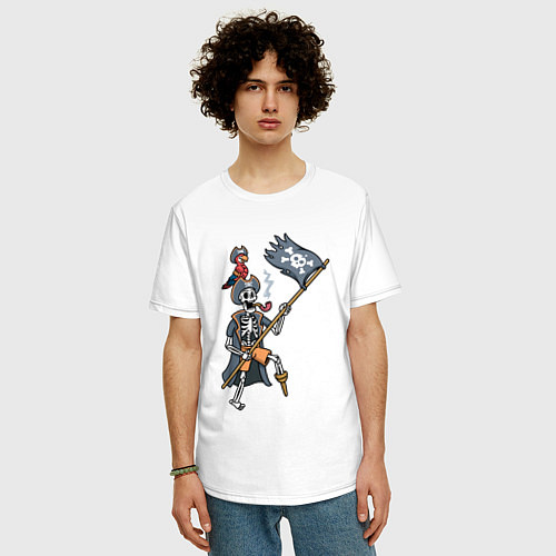Мужская футболка оверсайз Мёртвый пират с флагом / Белый – фото 3