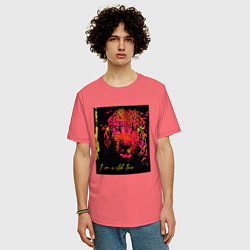 Футболка оверсайз мужская Леопард-разноцветная абстракция, цвет: коралловый — фото 2