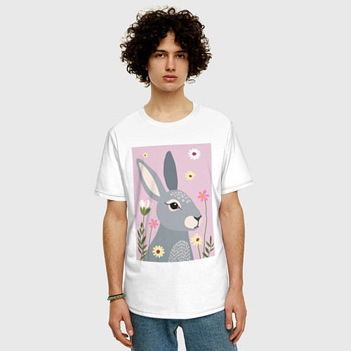 Мужская футболка оверсайз Серый заяц / Белый – фото 3